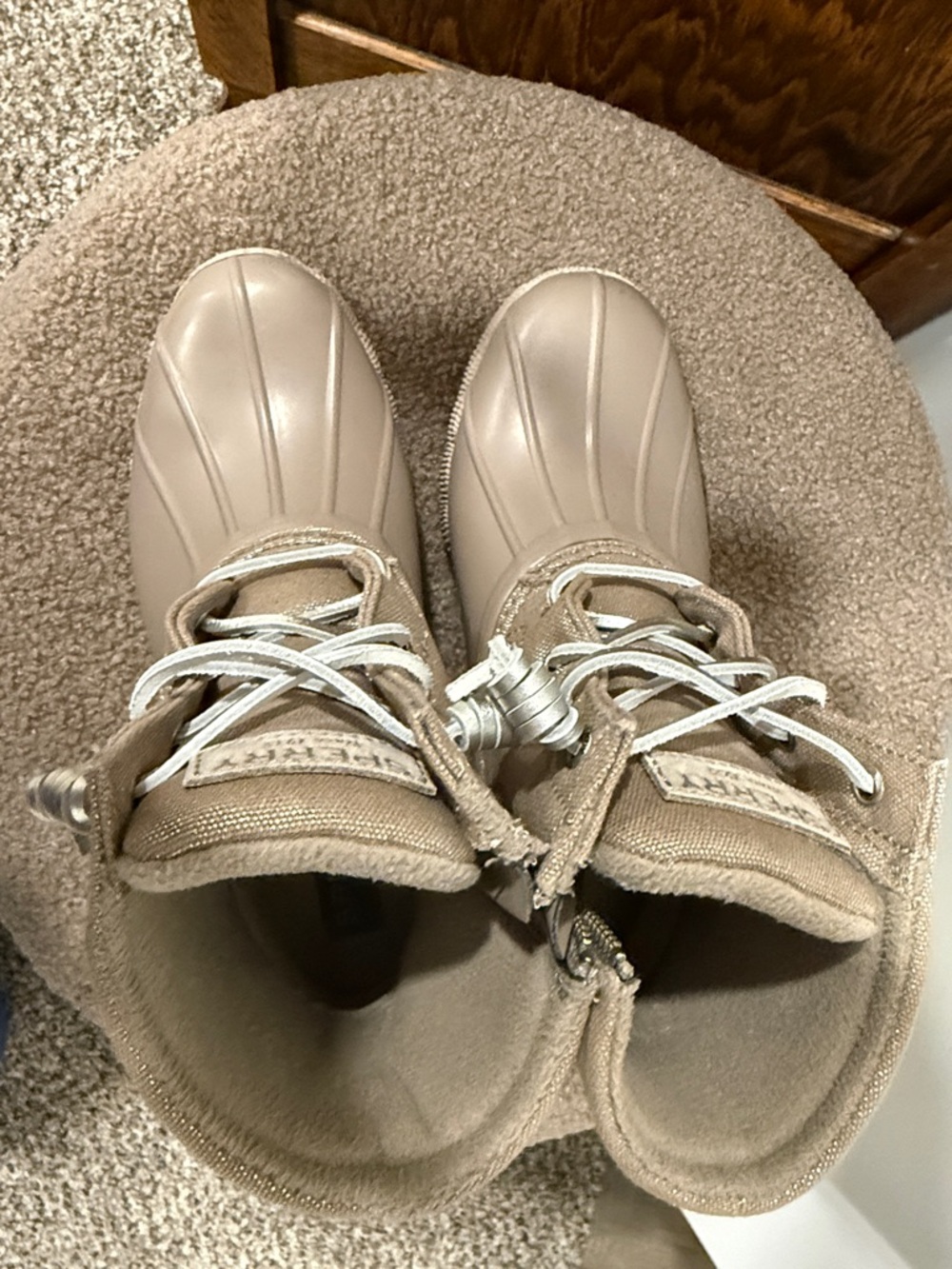 Sperry Taupe Duck Rain Boots with Side Zip and Lace - Picture 6 of 7